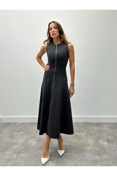 Maldia Shop Γυναικείο ριγέ φόρεμα με φερμουάρ