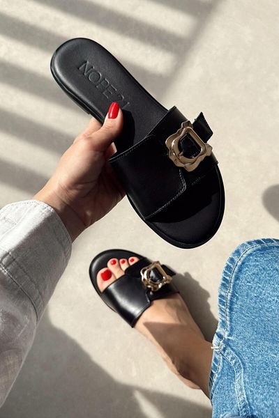 nope21shoess Παντόφλες Ghost Black από γνήσιο δέρμα