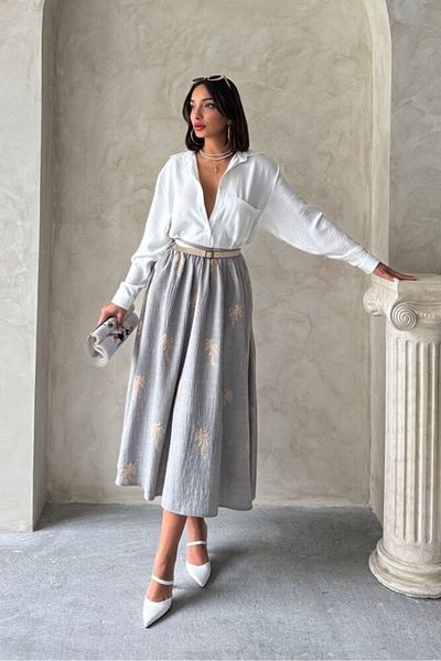 HARVESSE Stylish Long Skirt with Original Embroidery Detail