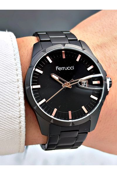 Ferrucci men's Wristwatch - Special Design, with Calendar, 3 ATM Waterproof Steel Band