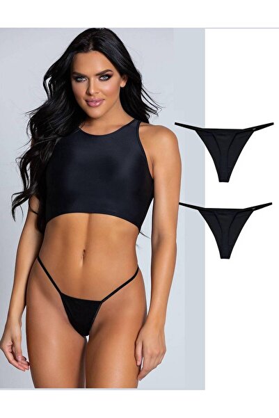 asilmoda Ip Detaylı Beli Lastikli Dar Paça Taş Pantolon altı ip lastikli string tanga 2 adet