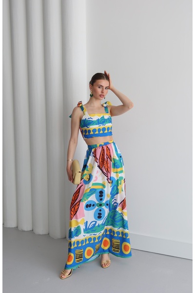 LOISY Women's Strappy Summer (Sea) Concept Sun Pattern Long Holiday Dress