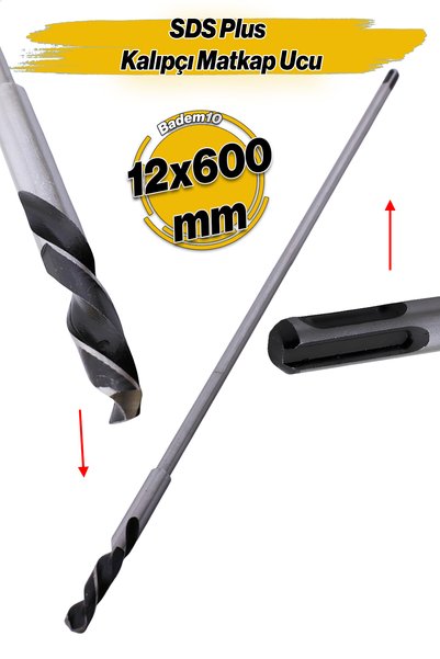 Badem10 Matkap Uyumlu Sds Plus Kalıpçı Matkap Ucu 12 cm 60 cm 12 x 600 mm Hil...