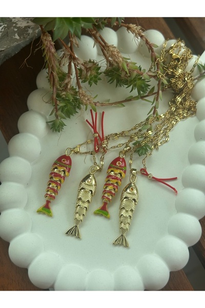 mibrillo Steel Luck Fish Necklace Red