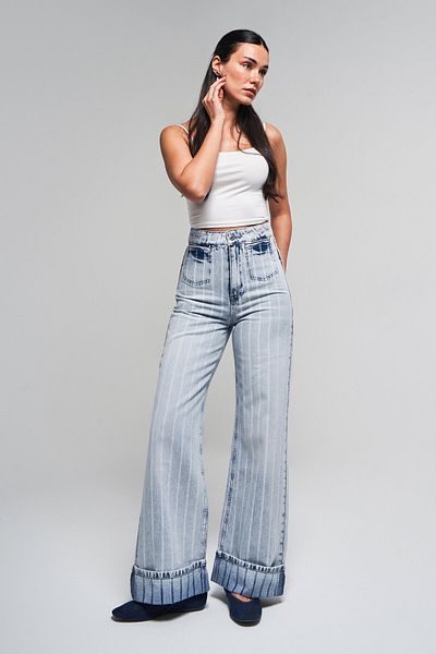 its basic Blugi de damă cu dungi Culoare 4s5-3 Staright Fit Buzunar Detaliat 100% Koton Tesatura specială Denim Jean