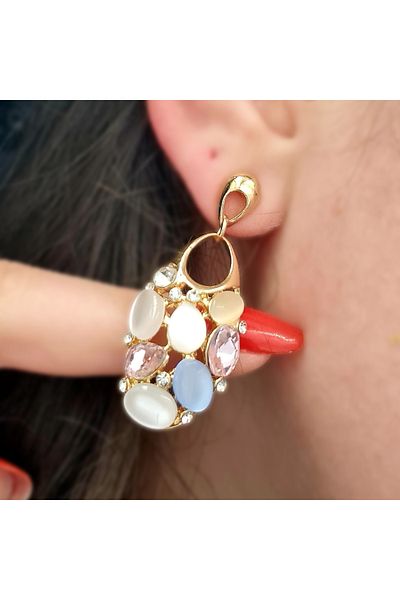 SE Jewellery Collection Selin Ersoy Colorful Stone Dangle Earrings – Pin Model, Stylish and Sparkling (4.7 X 1.8 cm)