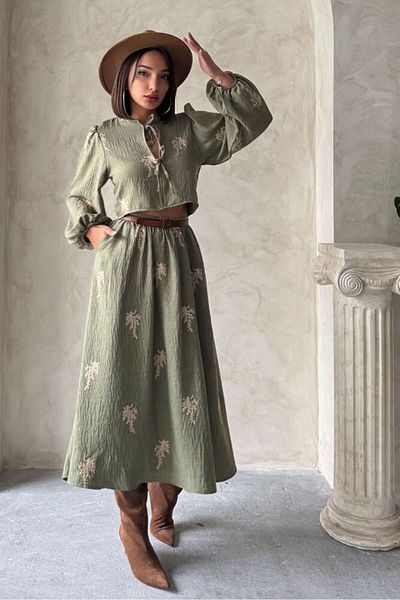 HARVESSE Fusta lungă elegantă cu detaliu original de broderie