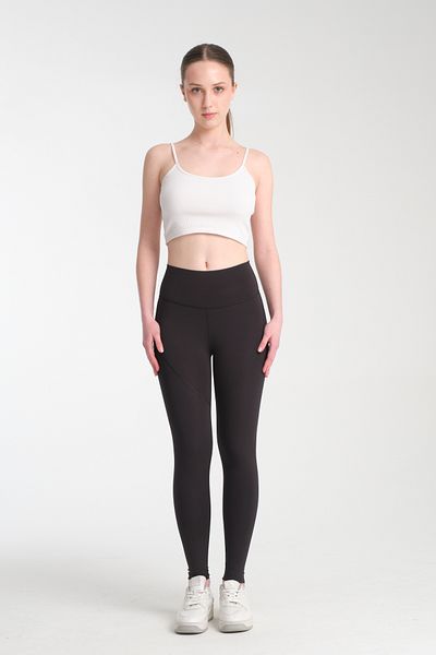 MRS.MODA Leggings sport din țesătură coreeană de culoare neagră pentru femei