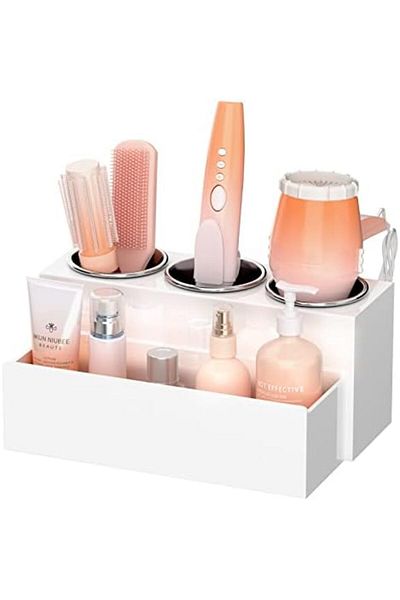 Generic Hair Tool Organizer, White Acrylic Hair Dryer & Styling Tool Holder For Bathroom Countertop