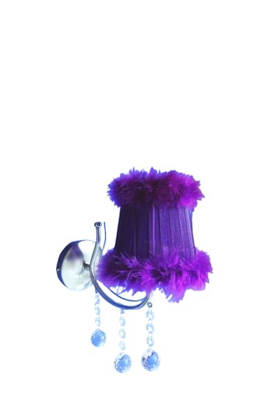 TEKAY AYDINLATMA Metal Chrome Skeleton Wall Sconce with Purple Feathers, Purple Sconce