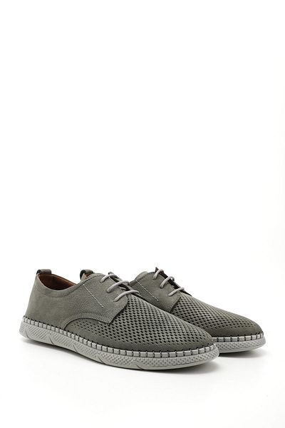 GÖNDERİ(R) Men's Gray Nubuck Lace-Up Genuine Leather Comfort Shoes