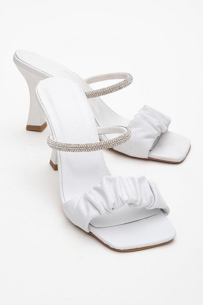Dericlub Rochie de seara de dama cu toc de piatra alba - Zy 7716 din piele naturala