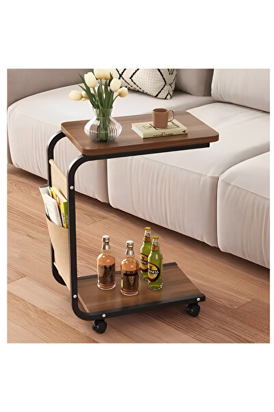 Herum Masuta de cafea mobila, 2 blaturi, MDF, spatiu depozitare, Maro, 45 x 3...