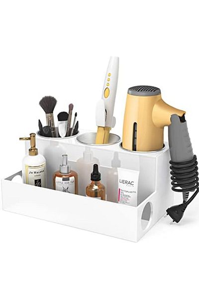 Generic Hair Tool Organizer, White Acrylic Holder For Blow Dryer, Styling Tools, Vanity Storage 1/2