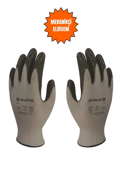 GİVY Würth 9 No L Mechanic's Work Gloves with Nitrile Coating – Polyester Gloves Resistant to Oil and Chemicals