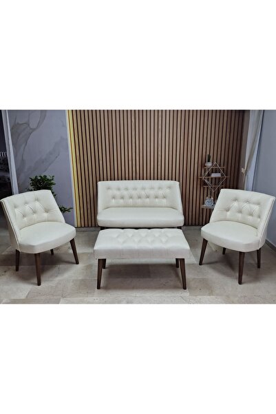 Azra Aksesuar DERİ Çay Seti Koltuk Takımı+PUF Oturma Grubu Cafe Mobilya Ofis-...