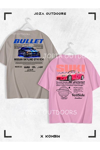 Jobia Outdoors Γυναικεία Ανδρικά Unisex Suki Bullet BACK Σετ μπλουζάκι με στάμπα Lover Couple Oversize πολύχρωμο μπλουζάκι