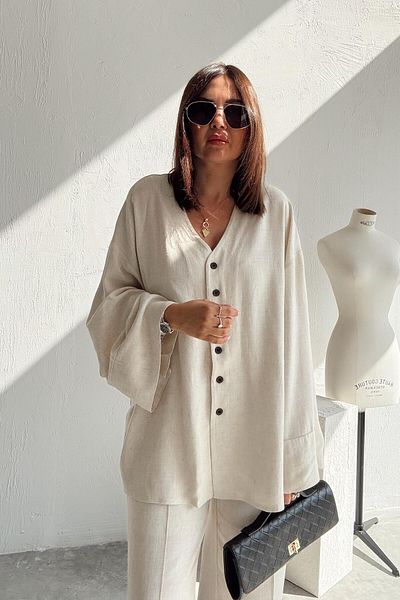 ELVAN TOLON بدلة بيج بأزرار