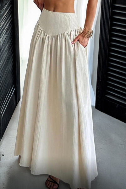 Cockatoo Fusta evazată din in pentru femei cu buzunare