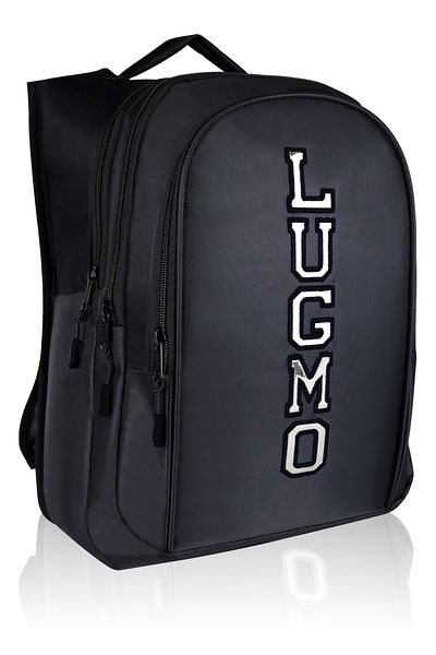 LUGMO Junior High School and High School Bag - Black with Three Compartments, Lining and Pads, Embroidery