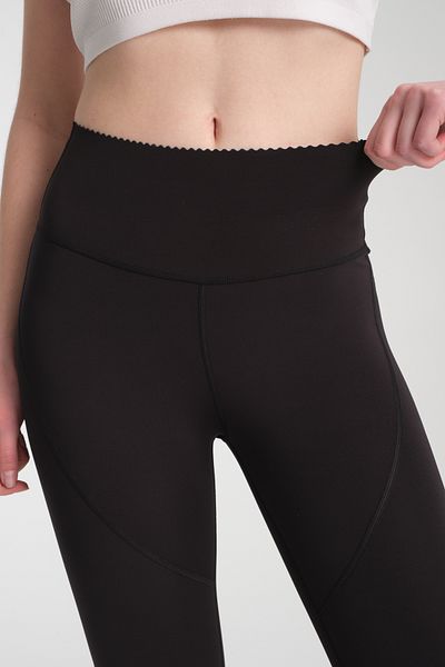 MRS.MODA Leggings sport din țesătură coreeană de culoare neagră pentru femei