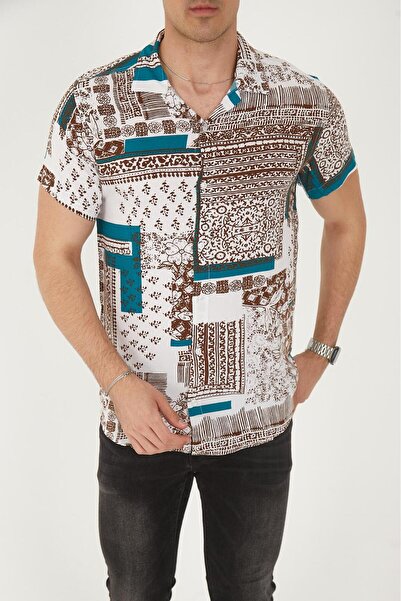 MFZ Giyim Мъжка риза от вискоза с син цвят и шарки