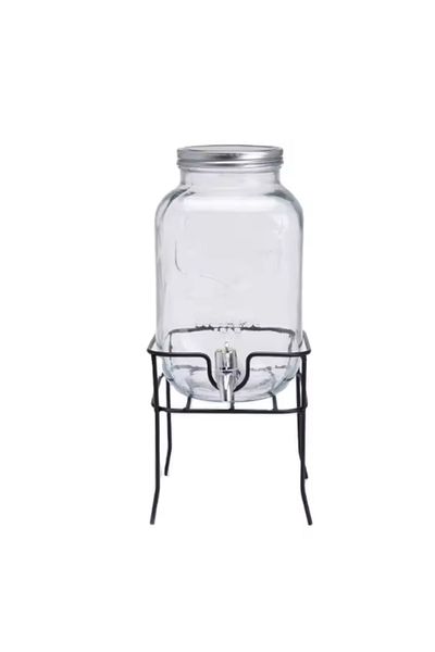 Herum Set de recipiente pentru servire băuturi cu robinet și suport metalic, transparent/negru, 2 bucăți