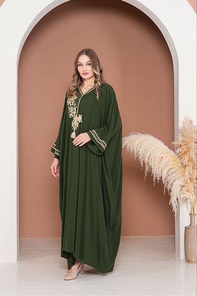 My Blog Khaki Single Collar Embroidered Large Size Dress - 2002