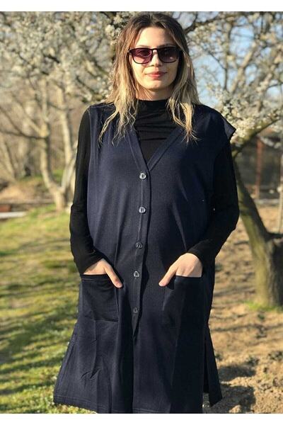 Nacar Kadın Uzun Cepli Penye Anne Tunik Yelek