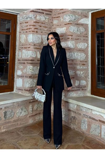LOBOLIC Women's Suit with Stone Collar - Double Bottom and Top Set