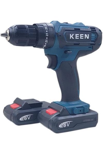 Keen OS-202 10mm Cordless Drill - 26V, 1650rpm, 2 Li-ion Batteries, 24 Tools, Charger (220-230V)