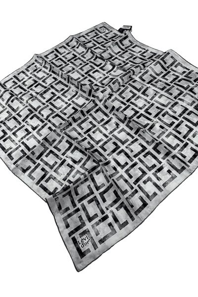 Levidor Μεταξωτό μαντήλι Twill LD480 Γεωμετρικό σχέδιο Ασημί Γκρι
