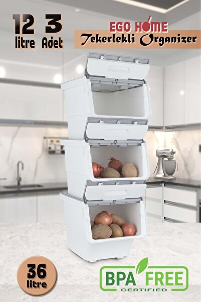 ego home Tekerlekli Oyuncak Ve Erzak Kutusu Mote Organizer Kutu 3 Katlı Organizer Mote