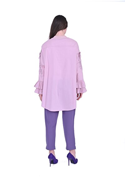 Invee Cămașă roz cu volane cu detalii din dantelă