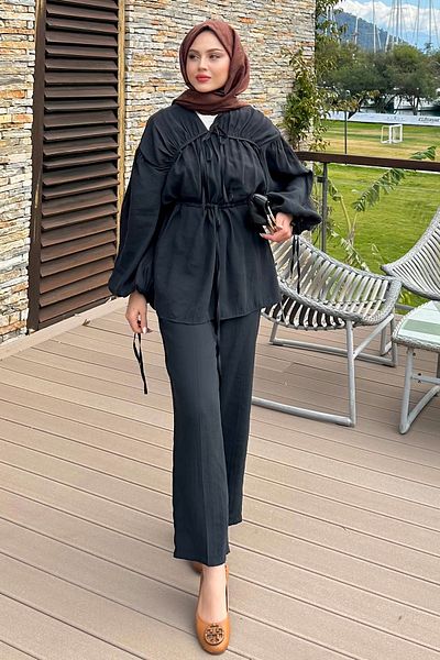 Salih Çelebi Σετ Hijab Gathered 41275 - ΜΑΥΡΟ