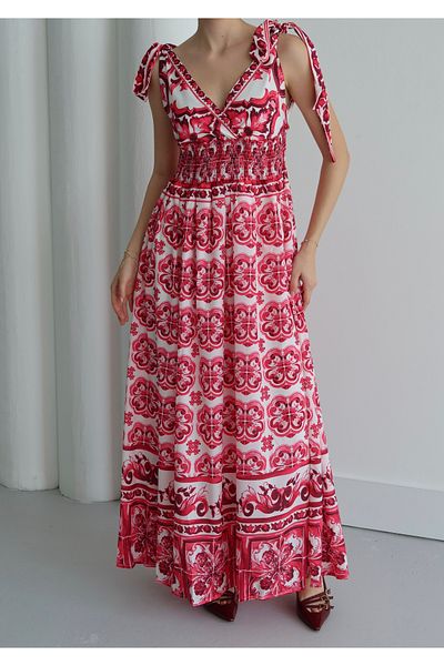 LOISY Rochie lungă de vară fucsia cu bretele pentru femei (model DG)