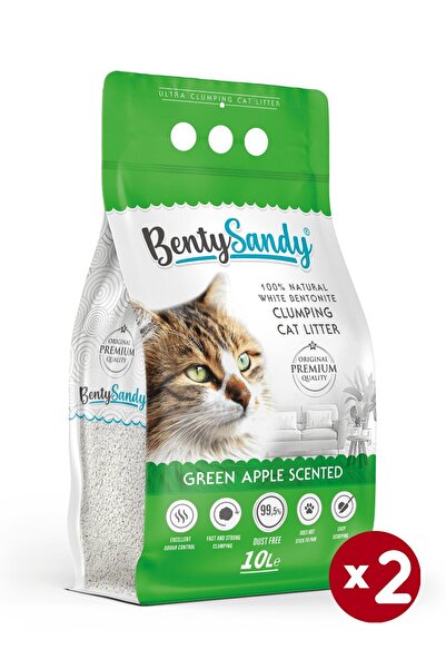 BentySandy Yeşil Elma Kokulu Topaklanan Ince Taneli Kedi Kumu 10lx2
