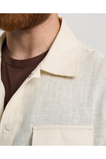 TerziAdemAltun Palton slim fit în stil italian din amestec de in alb T13622