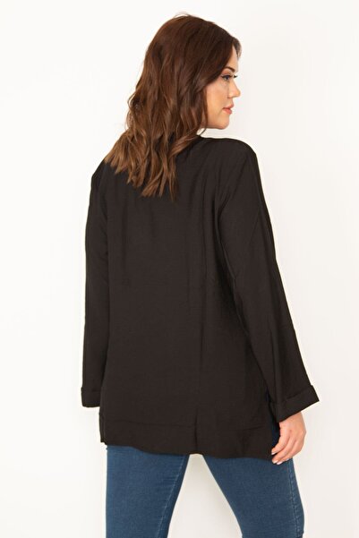 Şans Γυναικεία Μπλούζα με Δαντέλα με Λεπτομερή Γιακά Μαύρο Κέντημα 65n32416