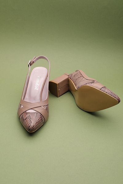 Gondol Genuine Leather Snake Pattern Detailed Heeled Shoes Şhn.0738