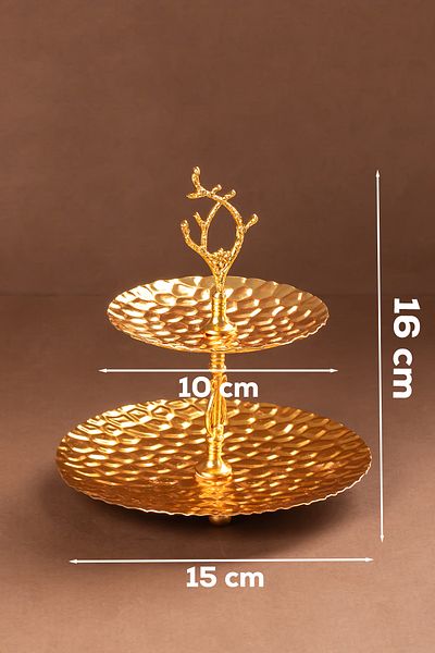 Porsima 2 Tier Gold Round Metal Mini Presentation Rack - Catering Turkish Delight Bowl Cookie Bowl Snack Bowl