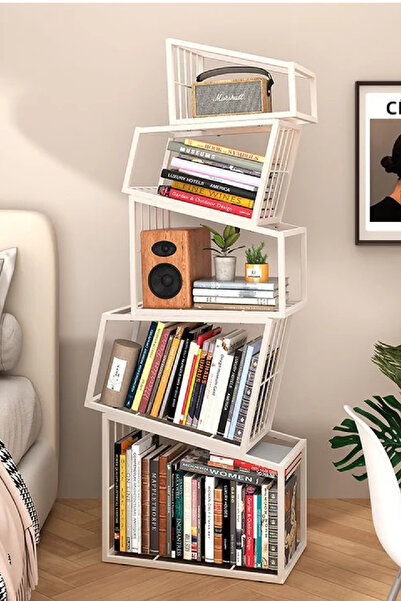 SAGASİS Metal Beyaz Renk Endüstriyel Tasarım Kolay Kurulum Puzzle Kitaplık Ak...