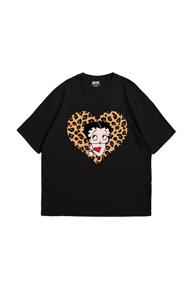 Bak Moda Μαύρο μπλουζάκι με στάμπα Betty Boop Oversize Unisex