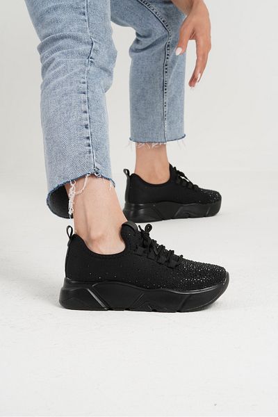 Beyond Women's Black Sports Sneaker 4.5cm Black Stone-Detailed Byndrsl400