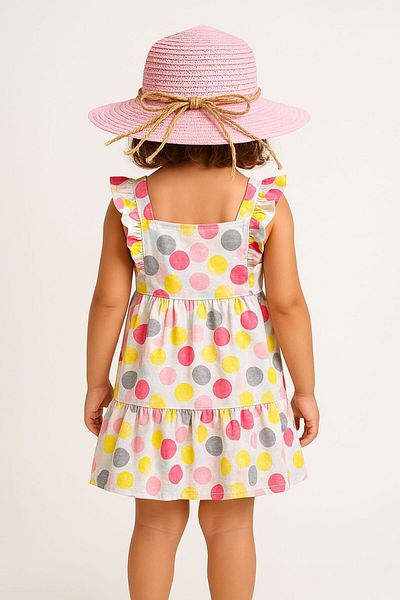 SIRRI Girl's 2-Piece Summer Set – Polka Dot Dress and Pink Straw Hat