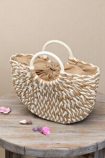 HFKY Straw Lined Hand Knitted Summer Beach Bag - Paper String