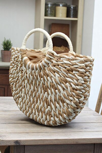 HFKY Солом'яна підкладка ручної організованої літньої пляжної сумки-сумки паперова мотузка