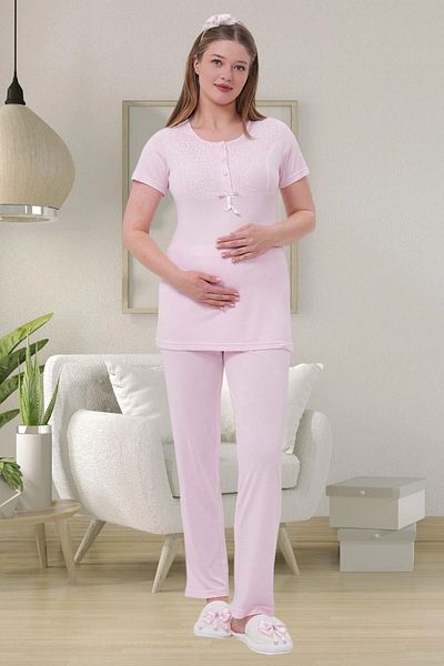 Mecit Pijama Maternity-Postpartum 3-Piece Set with Dressing Gown and Short Sleeve Pajama Set