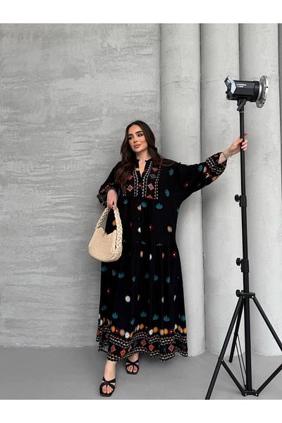 PREMİER VİE Hijab New Season Patterned Black Color Viscose Dress