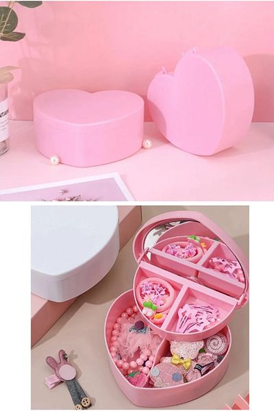 tafce Heart Designed Mirrored Jewelry Storage Box with Compartments